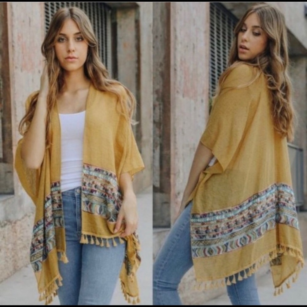 Mustard kimono with tassels!